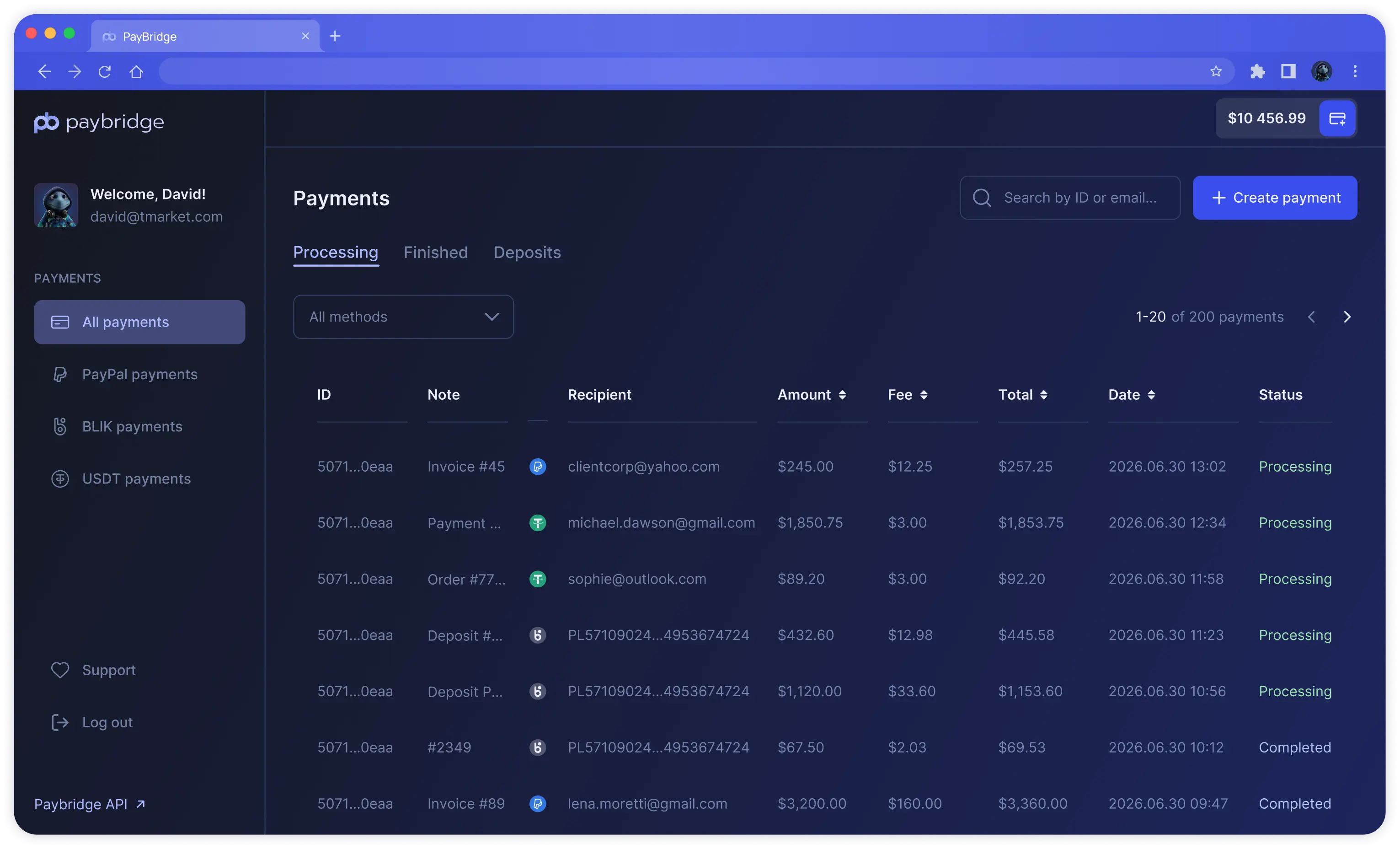 PayBridge payments dashboard